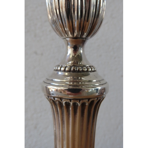 110 - Pair of Antique Silver Plated Candle Sticks Attractively Detailed Each Approximately 12 Inches High