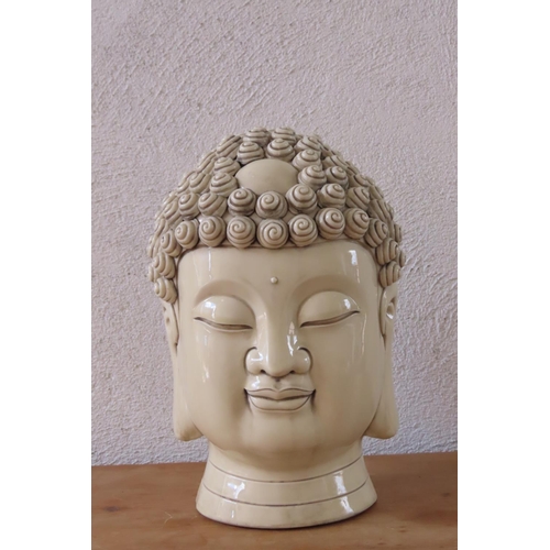 116 - Fired Porcelain Head of Buddha with Impressed Mark Verso Possibly Chinese Approximately 11 Inches Hi... 