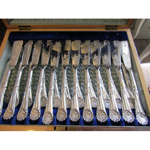 1184 - Canteen of Silver Plated Cutlery Fish Knives and Forks Highly Detailed