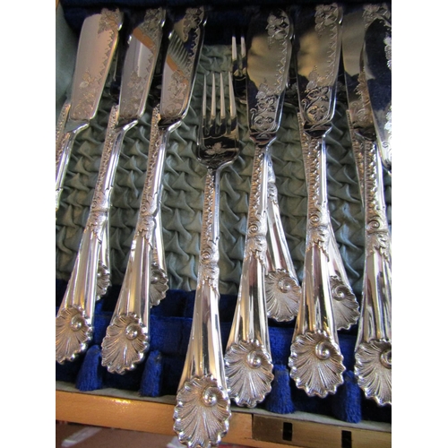 1184 - Canteen of Silver Plated Cutlery Fish Knives and Forks Highly Detailed