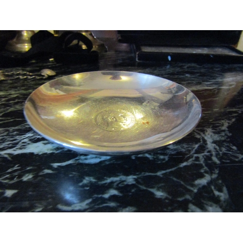 1188 - Silver Circular Form Pin Dish with Coin Set to Centre Approximately 4 Inches Diameter