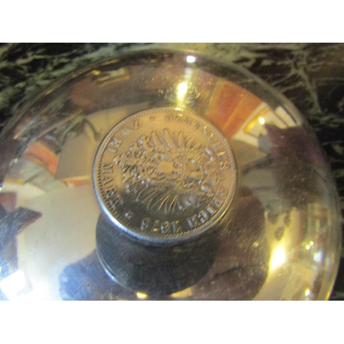 1188 - Silver Circular Form Pin Dish with Coin Set to Centre Approximately 4 Inches Diameter