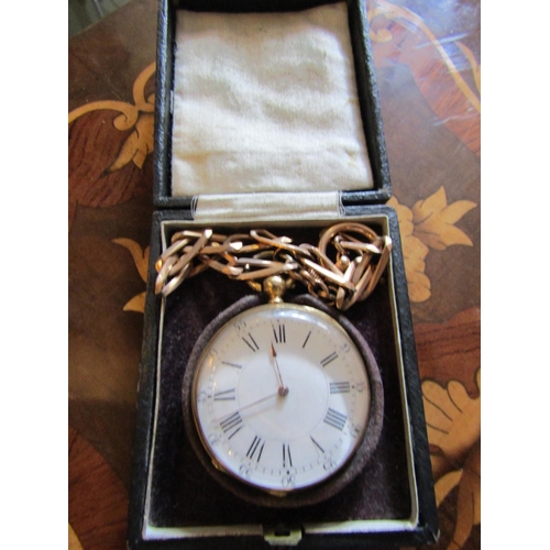 1189 - Antique Silver Cased Pocket Watch with Gilt Decoration and Watch Chain