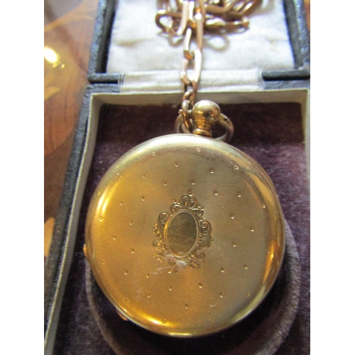 1189 - Antique Silver Cased Pocket Watch with Gilt Decoration and Watch Chain