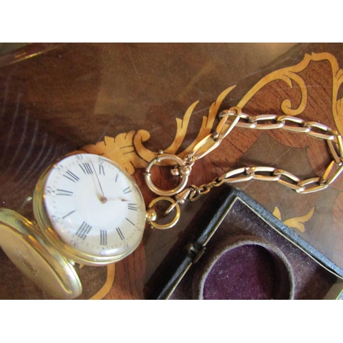 1189 - Antique Silver Cased Pocket Watch with Gilt Decoration and Watch Chain