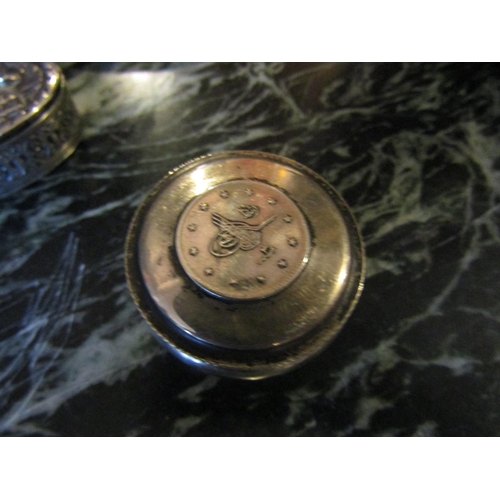 1191 - Circular Form Coin Inset Silver Pill Box