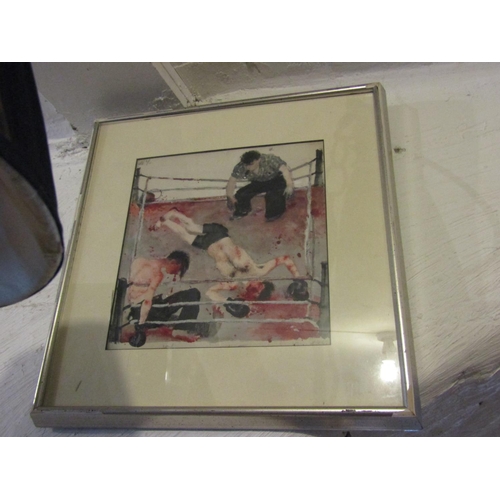 1195 - Boxing Interest Framed Fine Art Lithograph Approximately 8 Inches High x 8 Inches Wide contained wit... 