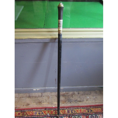 1197 - Antique Sword Stick with Inlaid Decoration Brass Mounted Good Condition Overall