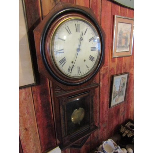 1209 - School Regulator Clock Mahogany Framed Roman Numeral Decorated Dial Approximately 26 Inches High