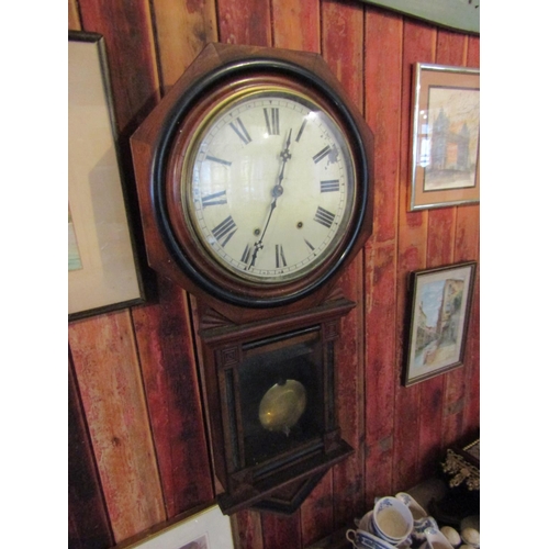 1209 - School Regulator Clock Mahogany Framed Roman Numeral Decorated Dial Approximately 26 Inches High