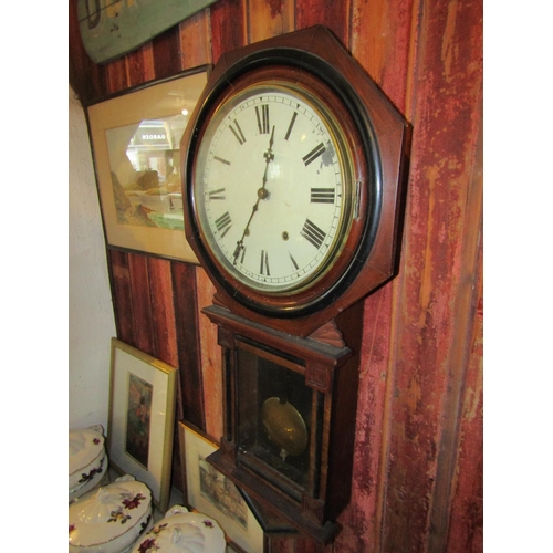 1209 - School Regulator Clock Mahogany Framed Roman Numeral Decorated Dial Approximately 26 Inches High