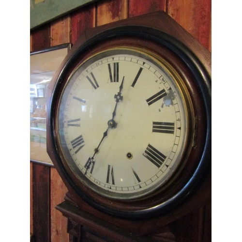 1209 - School Regulator Clock Mahogany Framed Roman Numeral Decorated Dial Approximately 26 Inches High