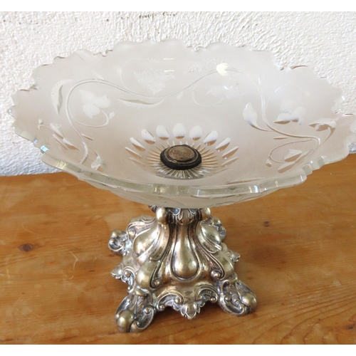 121 - Antique Silver Plated Table Centre Piece Crystal Well with Crystal Bowl Approximately 9 Inches Wide ... 