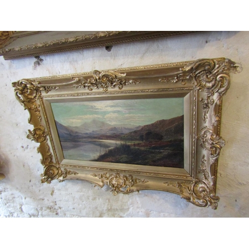 1213 - Charles Leslie Lake Scene with Mountains Beyond Oil on Canvas contained within Gilded Ornate Frame A... 