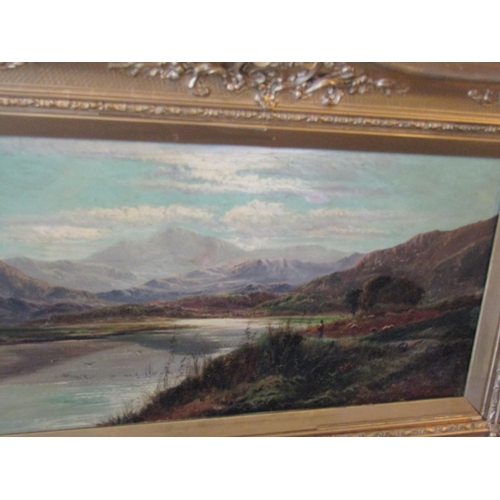 1213 - Charles Leslie Lake Scene with Mountains Beyond Oil on Canvas contained within Gilded Ornate Frame A... 