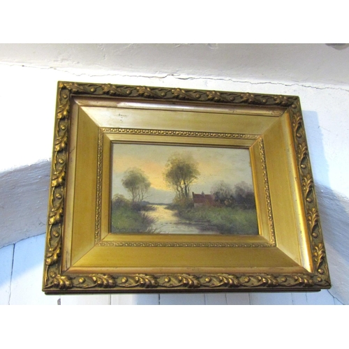 1215 - River Scene Oil on Panel contained within Gilded Frame Approximately 8 Inches High x 12 Inches Wide