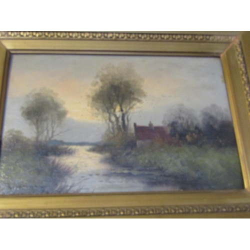 1215 - River Scene Oil on Panel contained within Gilded Frame Approximately 8 Inches High x 12 Inches Wide