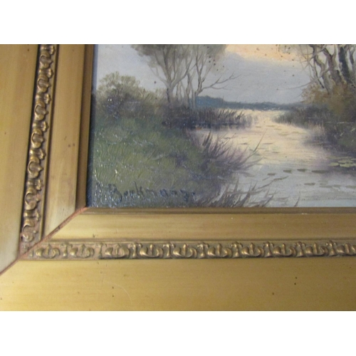 1215 - River Scene Oil on Panel contained within Gilded Frame Approximately 8 Inches High x 12 Inches Wide