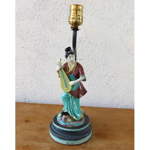 122 - Geisha Motif Decorated Central Column Table Lamp