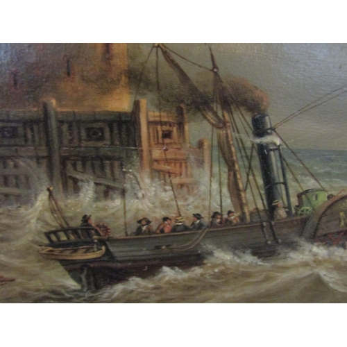 1220 - Shipping Scene Victorian School Oil on Canvas Approximately 16 Inches High x 22 Inches Wide