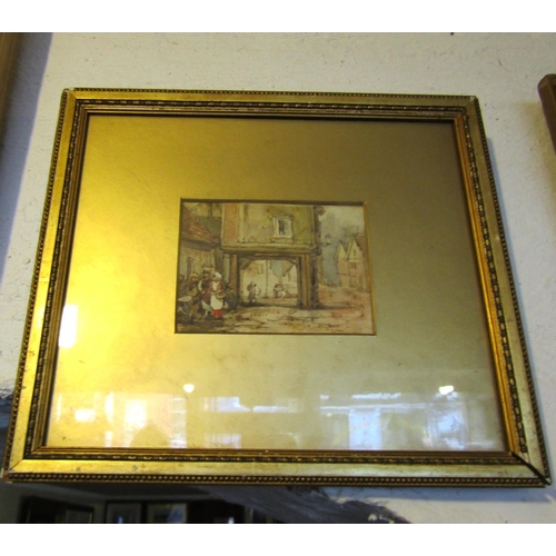 1222 - Victorian School Town Scene Watercolour Approximately 4 Inches High x 5 Inches Wide contained within... 