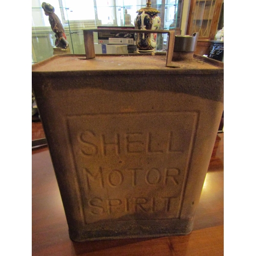 1228 - Old Shell Motor Spirit Petrol Can with Original Shell Screw Cap Approximately 14 Inches High