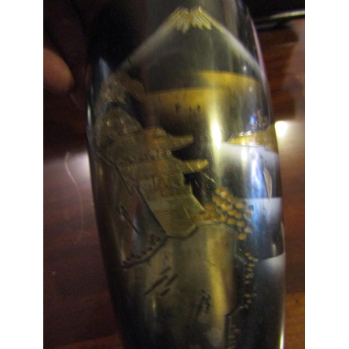 1236 - Antique Japanese Metalwork Vase Depicting Mount Kilimanjaro Approximately 8 Inches High