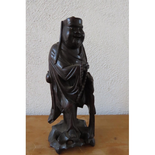 124 - Oriental Carved Hardwood Figure of Wise Men in Robe Approximately 10 Inches High