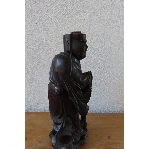 124 - Oriental Carved Hardwood Figure of Wise Men in Robe Approximately 10 Inches High