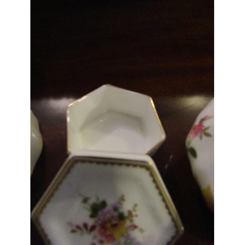 1240 - Four Pieces of Fine Bone Porcelain Floral Decorated including Ring Box Shaped Form Tallest Approxima... 