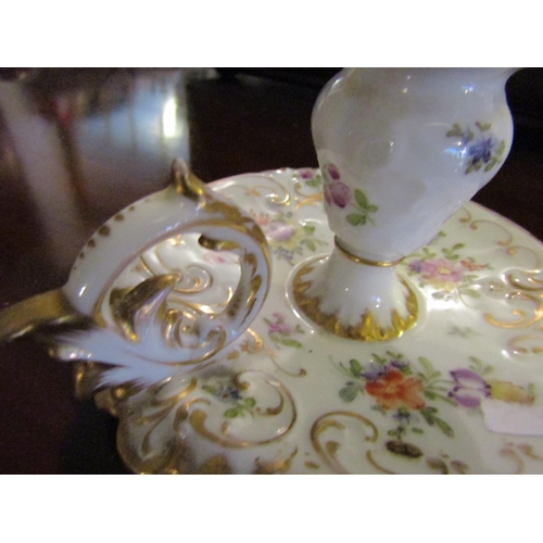 1242 - Antique Continental Fine Porcelain Candle Rest Floral and Gilt Decoration Approximately 5 Inches Wid... 