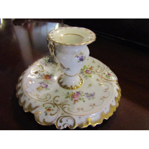 1242 - Antique Continental Fine Porcelain Candle Rest Floral and Gilt Decoration Approximately 5 Inches Wid... 