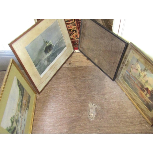 1251 - Four Various Framed Items including Two Watercolours Marine School Lithograph and County Map Largest... 