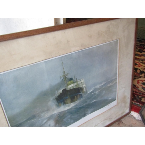 1251 - Four Various Framed Items including Two Watercolours Marine School Lithograph and County Map Largest... 