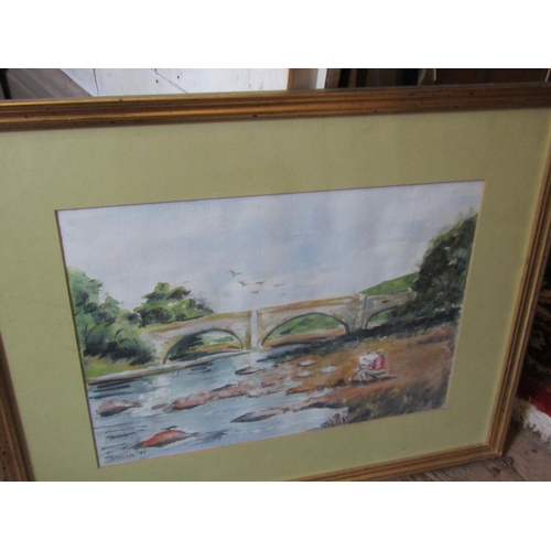 1251 - Four Various Framed Items including Two Watercolours Marine School Lithograph and County Map Largest... 