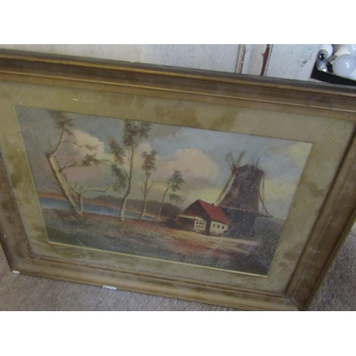 1251 - Four Various Framed Items including Two Watercolours Marine School Lithograph and County Map Largest... 