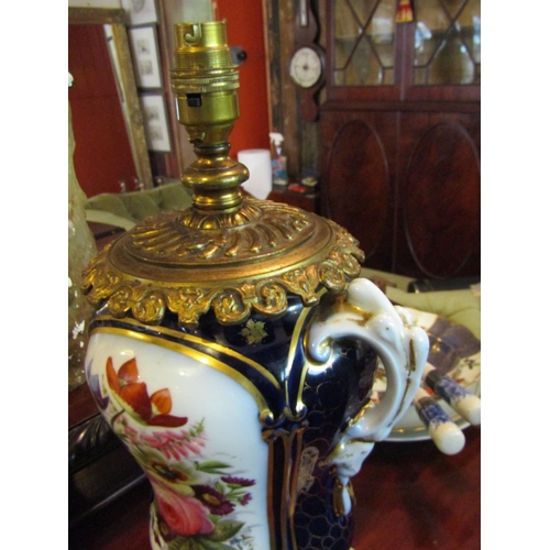 1252 - Antique Porcelain Table Lamp Ormolu Mounted Electrified Working Order Attractively Detailed Lamp App... 