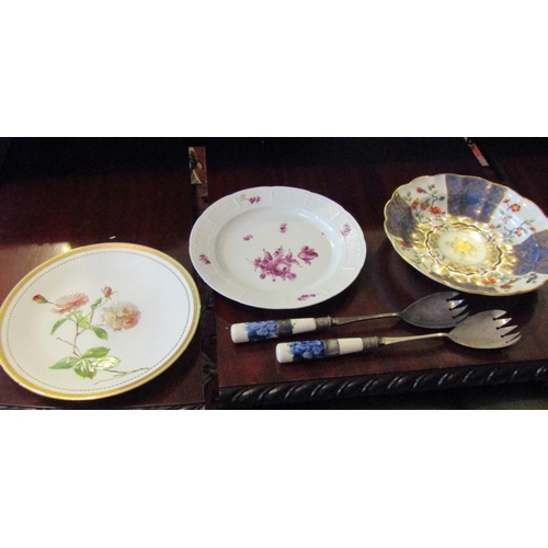 1253 - Three Antique Plates including Georgian Example and Pair of Silver Collared Salad Forks Five Items i... 