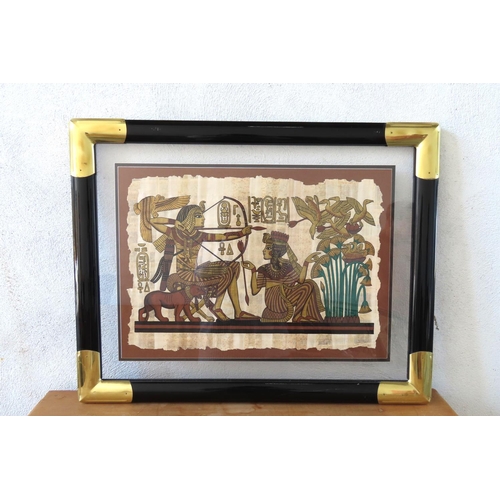 126 - The Tutankhamun Papyrus Lithograph on Egyptian Papers contained within Ebonised and Gilt Metal Frame... 