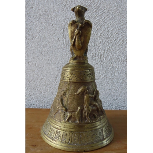 131 - Unusual Temple Bell Cast Brass with Incised Decoration Eastern Approximately 7 Inches High