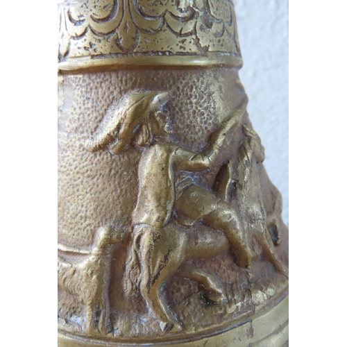 131 - Unusual Temple Bell Cast Brass with Incised Decoration Eastern Approximately 7 Inches High