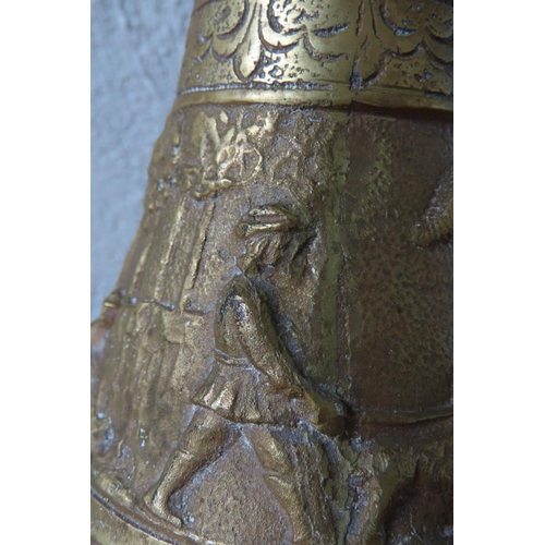 131 - Unusual Temple Bell Cast Brass with Incised Decoration Eastern Approximately 7 Inches High