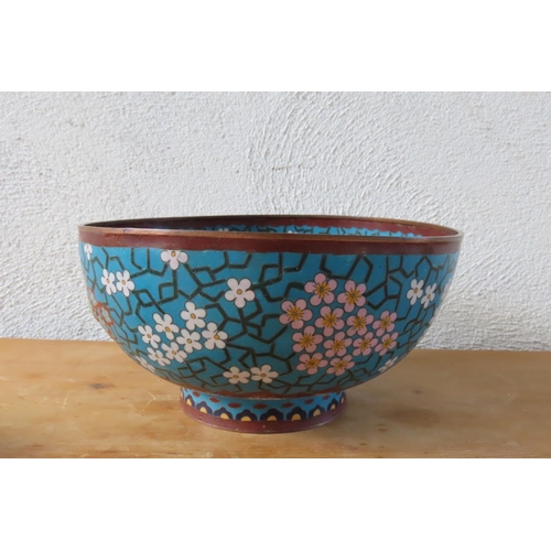 134 - Chinese Cloisonne Decorated Bowl Approximately 9 Inches Diameter Geometric Floral Design to Frieze