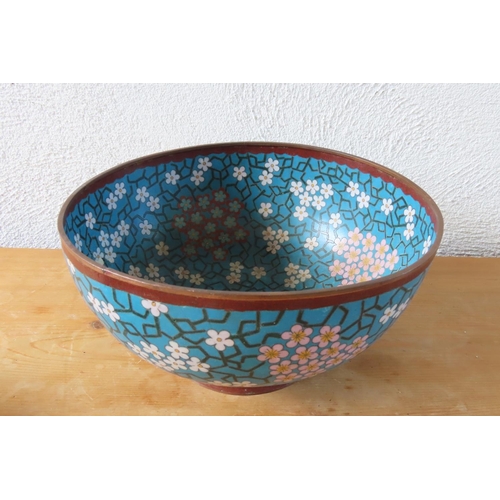 134 - Chinese Cloisonne Decorated Bowl Approximately 9 Inches Diameter Geometric Floral Design to Frieze