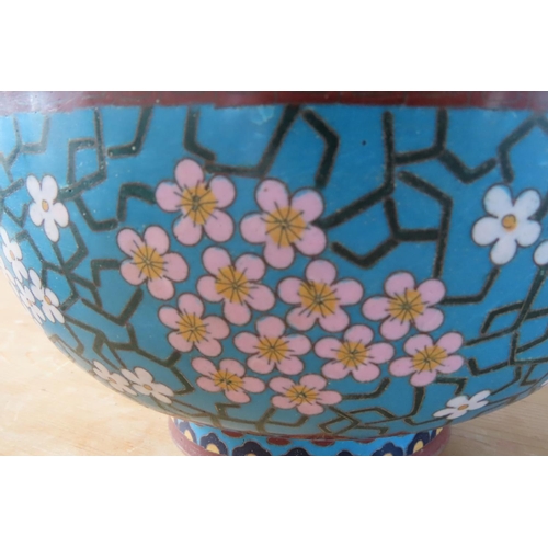 134 - Chinese Cloisonne Decorated Bowl Approximately 9 Inches Diameter Geometric Floral Design to Frieze