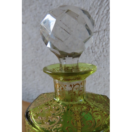 136 - Victorian Green Crystal Facet Cut Perfume Bottle with Original Stopper Approximately 6 Inches High