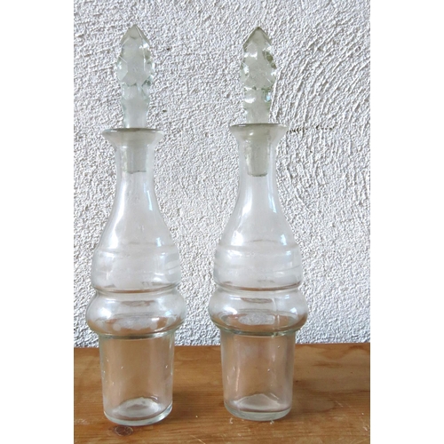 137 - Pair of Crystal Spirit Decanters Tapering Pedestal Form Original Stoppers