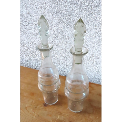 137 - Pair of Crystal Spirit Decanters Tapering Pedestal Form Original Stoppers