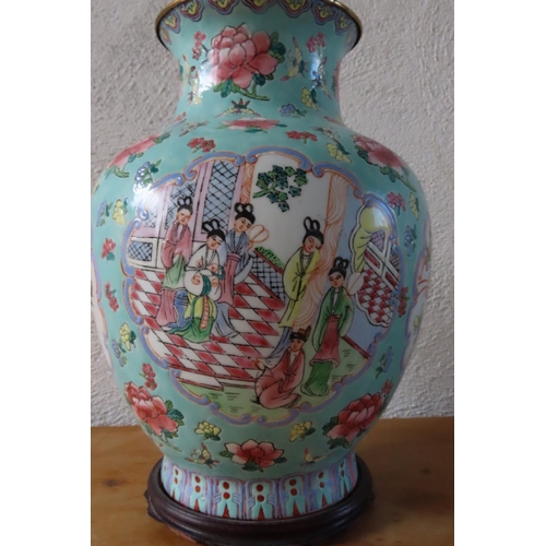 138 - Cloisonne Decorated Vase Oriental Shaped Form Now Fitted for Use as Table Lamp Approximately 24 Inch... 