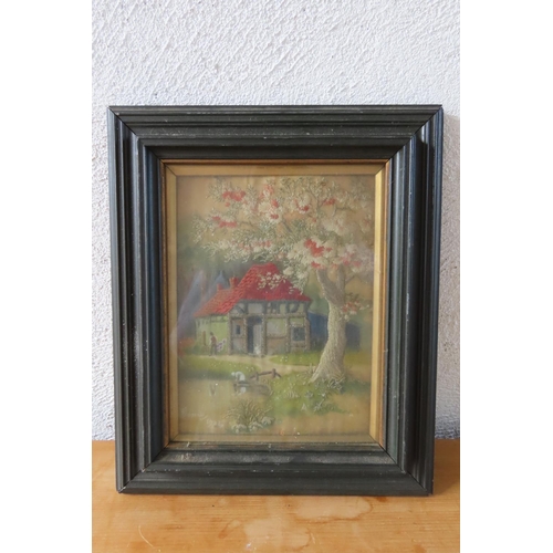 141 - Orchard Scene with Barn Beyond Needlepoint Panel Approximately 11 Inches High x 8 Inches Wide